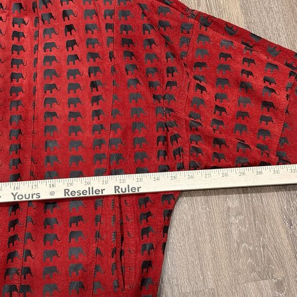 Vintage Suede Leather Jacket Womens Medium Red Elephant Print Oversized Bomber - Picture 5 of 16